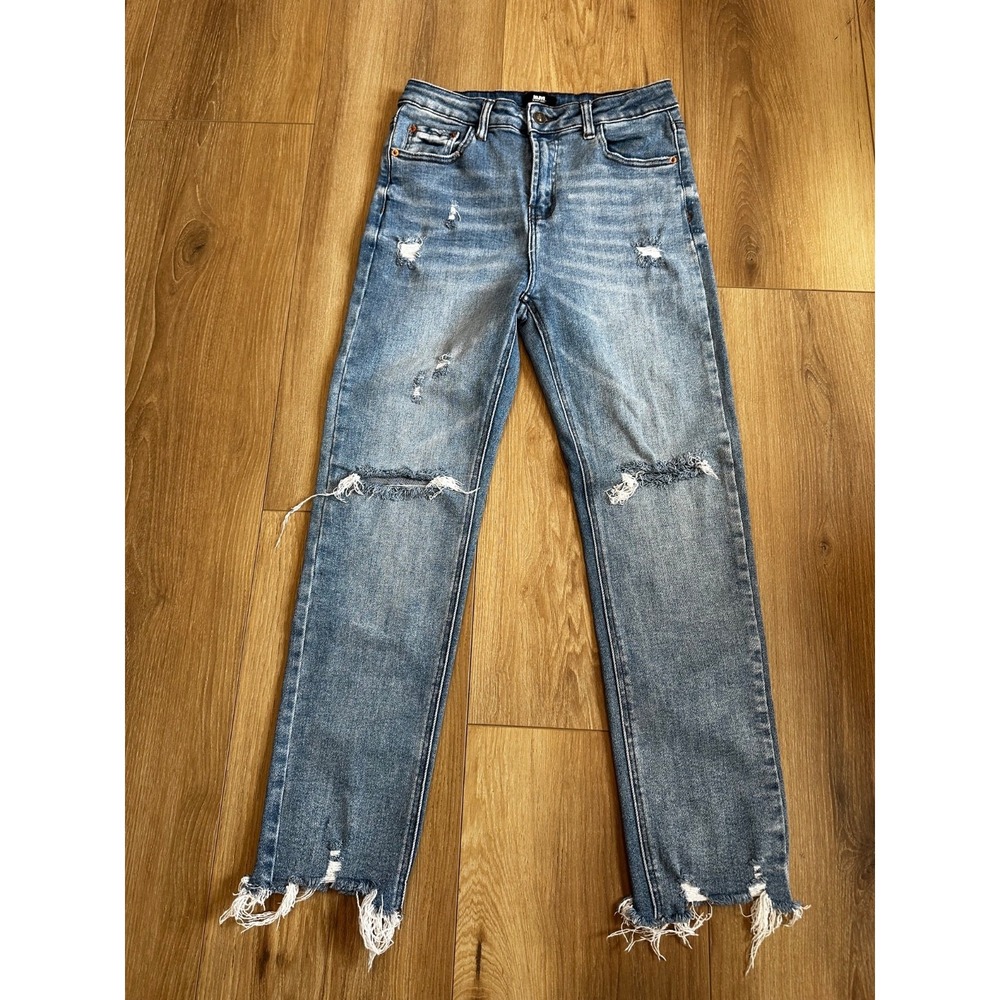 I&M Black Label High Rise Straight Fit Distressed Jeans Women's Size 11 Frayed H